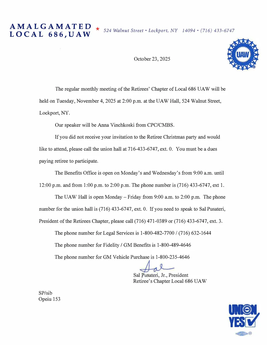 LU 686 Retiree Chapter 11.4.25 Meeting