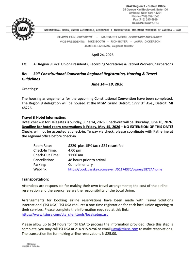 39th Constitutional Convention Regional Registration, Housing & Travel Guidelines